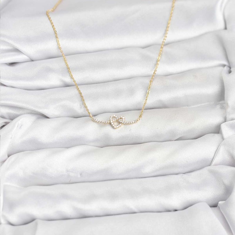 Pirinç Gold Renk Düğüm Kalp Model Kadın Kolye