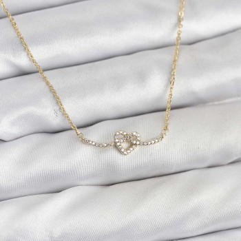 Pirinç Gold Renk Düğüm Kalp Model Kadın Kolye