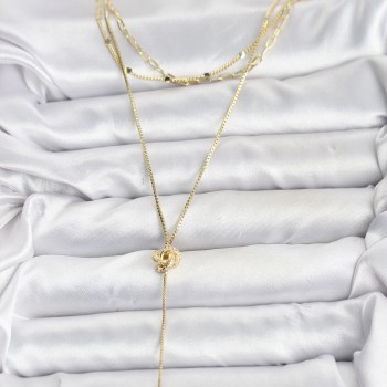 Pirinç Gold Renk Düğüm Model Detaylı 3'lü Kombin Y Kadın Kolye