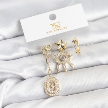 Pirinç Gold Renk Göz ve Kutup Yıldızı Model YSX Trio Küpe Seti