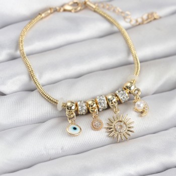 Pirinç Gold Renk Güneş Charmlı Kadın Bileklik