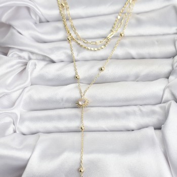 Pirinç Gold Renk Güneş Model Detaylı 3'lü Kombin Y Kadın Kolye