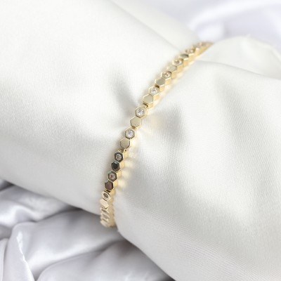 Pirinç Gold Renk İnce Petek Model Kadın Bileklik