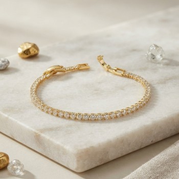 Pirinç Gold Renk İnce Zirkon Taşlı Su Yolu Kadın Bileklik