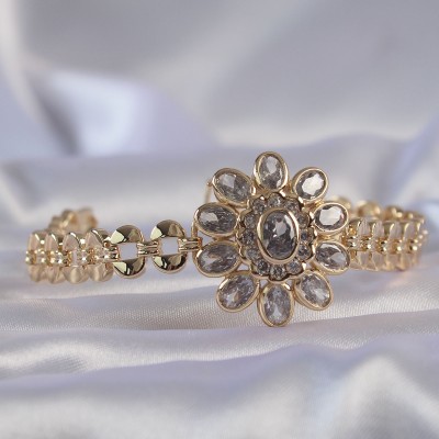 Pirinç Gold Renk İri Zirkon Taşlı Çiçek Figürlü Bileklik