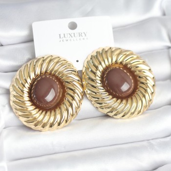 Pirinç Gold Renk Kahverengi Boncuklu Vintage Kadın Küpe