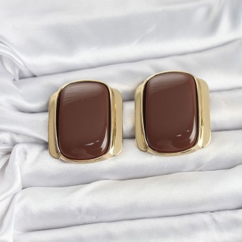 Pirinç Gold Renk Kahverengi Plaka Vintage Kadın Küpe