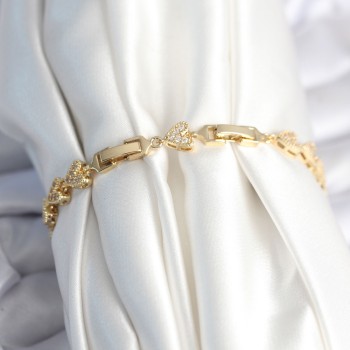 Pirinç Gold Renk Kalp Model Kadın Bileklik