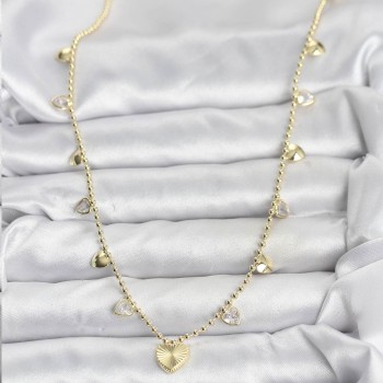 Pirinç Gold Renk Kalp Model Kadın Kolye