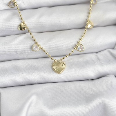 Pirinç Gold Renk Kalp Model Kadın Kolye