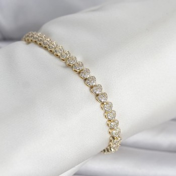 Pirinç Gold Renk Kalp Model Sıralı Zirkon Taşlı Kadın Bileklik