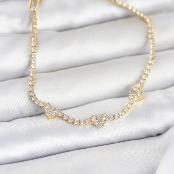 Pirinç Gold Renk Kalp Model Zirkon Taşlı Su Yolu Kadın Bileklik