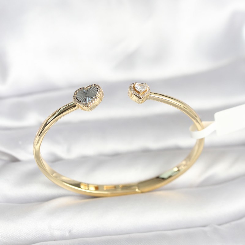 Pirinç Gold Renk Kalpli Model Kadın Kelepçe Bileklik