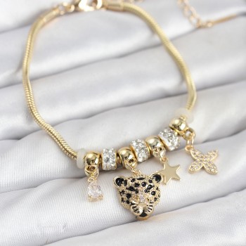 Pirinç Gold Renk Kaplan Model Charmlı Kadın Bileklik