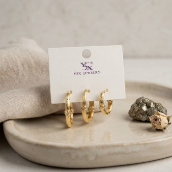Pirinç Gold Renk Kare Model 3'lü Küpe Seti