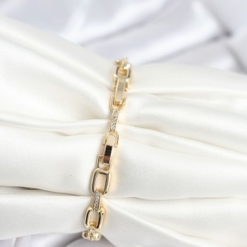 Pirinç Gold Renk Kare Zincir Model Zirkon Taşlı Kadın Bileklik