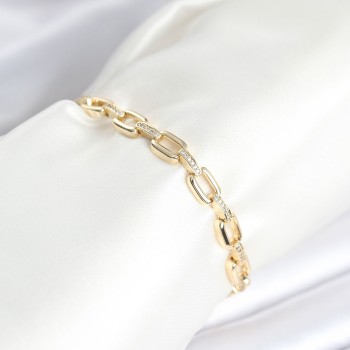 Pirinç Gold Renk Kare Zincir Model Zirkon Taşlı Kadın Bileklik