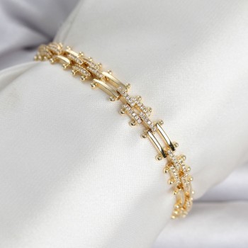 Pirinç Gold Renk Kare Zincir Model Zirkon Taşlı Kadın Bileklik
