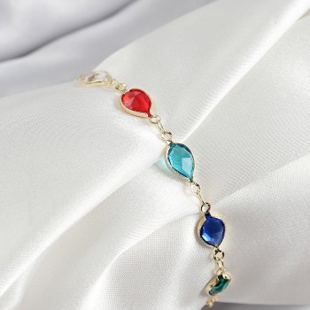 Pirinç Gold Renk Karışık Damla Zirkon Taşlı Kadın Bileklik