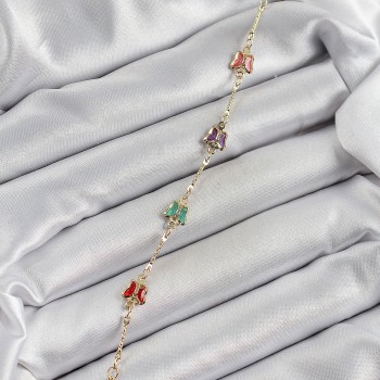 Pirinç Gold Renk Karışık Kelebek Zirkon Taşlı Kadın Bileklik