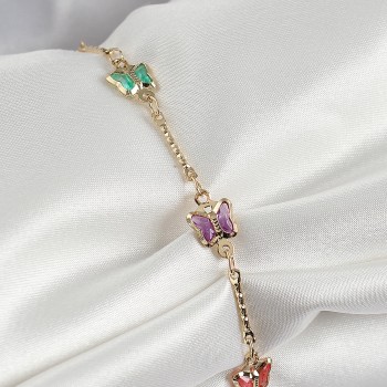 Pirinç Gold Renk Karışık Kelebek Zirkon Taşlı Kadın Bileklik