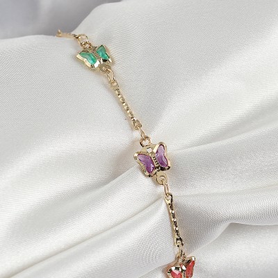 Pirinç Gold Renk Karışık Kelebek Zirkon Taşlı Kadın Bileklik