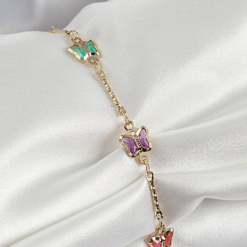 Pirinç Gold Renk Karışık Kelebek Zirkon Taşlı Kadın Bileklik