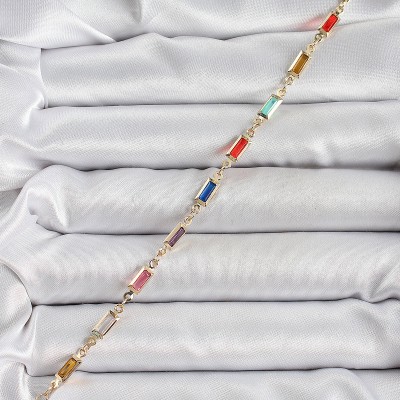 Pirinç Gold Renk Karışık Renkli Kare Zirkon Taşlı Kadın Bileklik