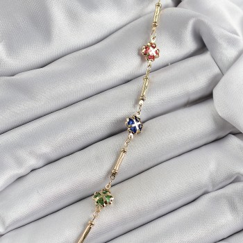 Pirinç Gold Renk Karışık Yonca Zirkon Taşlı Kadın Bileklik