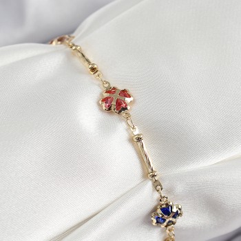 Pirinç Gold Renk Karışık Yonca Zirkon Taşlı Kadın Bileklik