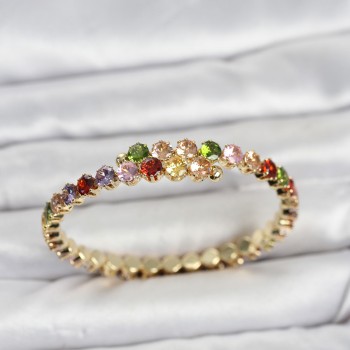 Pirinç Gold Renk Karışık Renk Zirkon Taşlı Kadın Bileklik