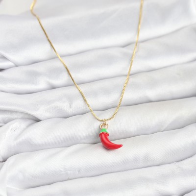 Pirinç Gold Renk Kırmızı Kapya Biber Model Kadın Kolye