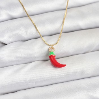 Pirinç Gold Renk Kırmızı Kapya Biber Model Kadın Kolye