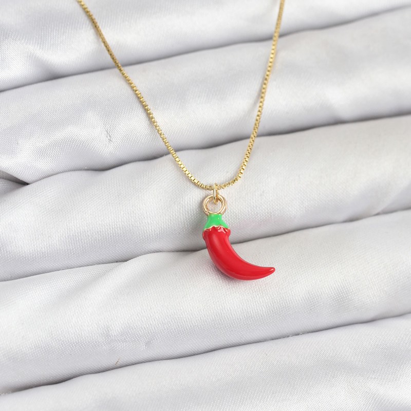 Pirinç Gold Renk Kırmızı Kapya Biber Model Kadın Kolye