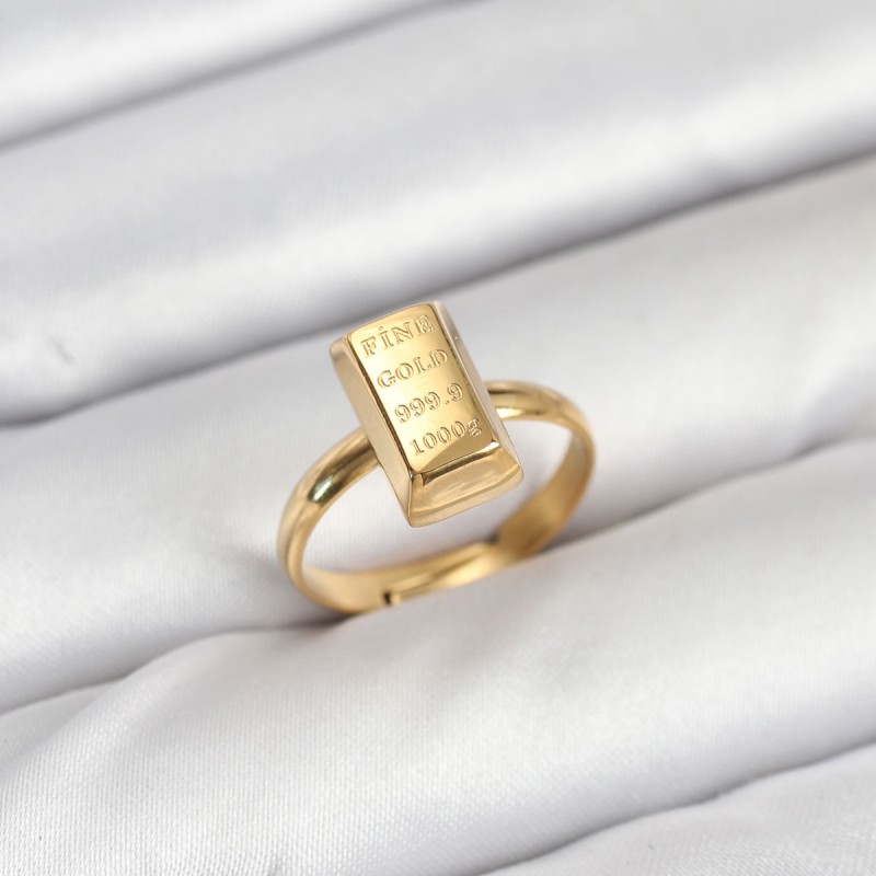 Pirinç Gold Renk Külçe Altın Model Kadın Yüzük