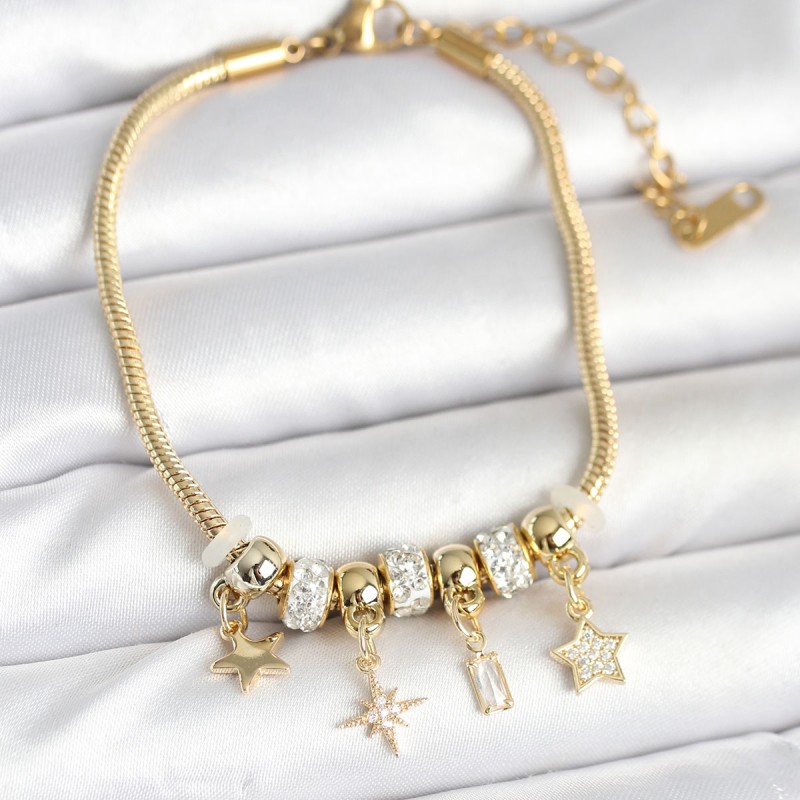 Pirinç Gold Renk Kutup Yıldızı Charmlı Kadın Bileklik