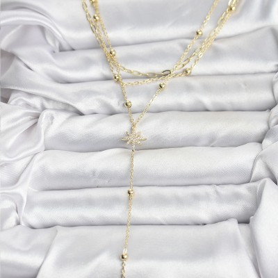 Pirinç Gold Renk Kutup Yıldızı Detaylı 3'lü Kombin Kadın Kolye