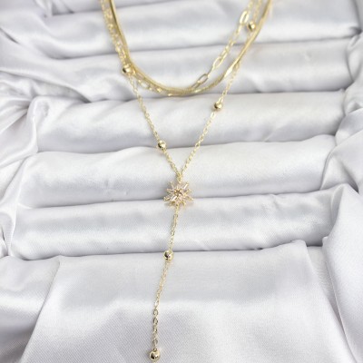 Pirinç Gold Renk Kutup Yıldızı Model Detaylı 3'lü Kombin Y Kadın Kolye