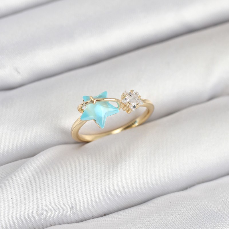 Pirinç Gold Renk Mavi Yıldızlı Model Kadın Yüzük