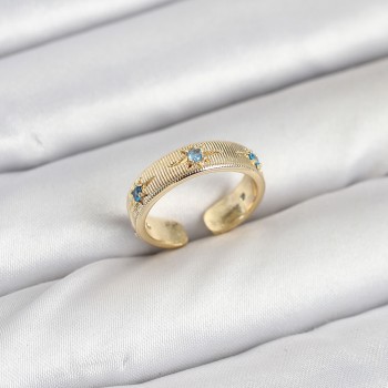 Pirinç Gold Renk Mavi Zirkon Taşlı Kutup Yıldızı Model Kadın Yüzük