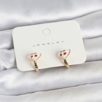 Pirinç Gold Renk Mineli Kalp Kiraz Model Çocuk Küpe