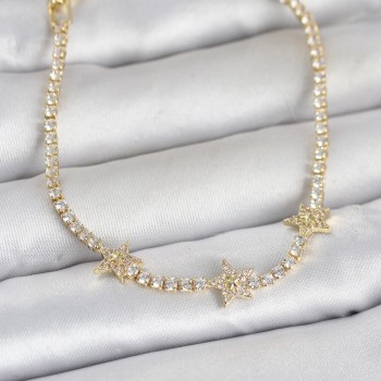 Pirinç Gold Renk Minimal Yıldız Model Zirkon Taşlı Su Yolu Kadın Bileklik