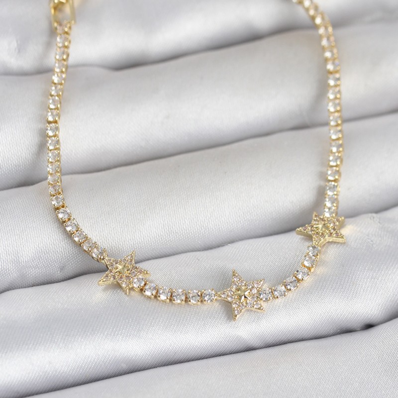 Pirinç Gold Renk Minimal Yıldız Model Zirkon Taşlı Su Yolu Kadın Bileklik