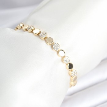 Pirinç Gold Renk Nokta Model Zirkon Taşlı Kadın Bileklik