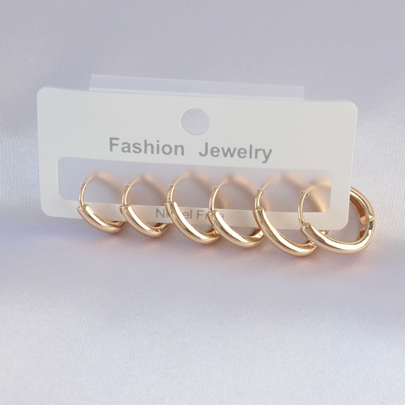 Pirinç Gold Renk Oval Küpe Seti