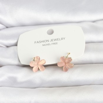 Pirinç Gold Renk Pembe Çiçek Model Çocuk Küpe