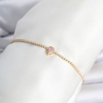 Pirinç Gold Renk Pembe Damla Model Su Yolu Kadın Bileklik