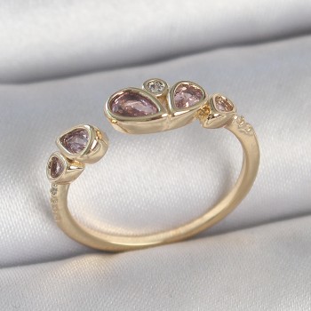 Pirinç Gold Renk Pembe Damla Zirkon Taşlı Ayarlanabilir Kadın Yüzük