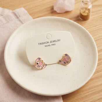 Pirinç Gold Renk Pembe Stiç Model Çocuk Küpe