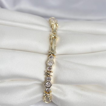 Pirinç Gold Renk Petek Model Zirkon Taşlı Kadın Bileklik